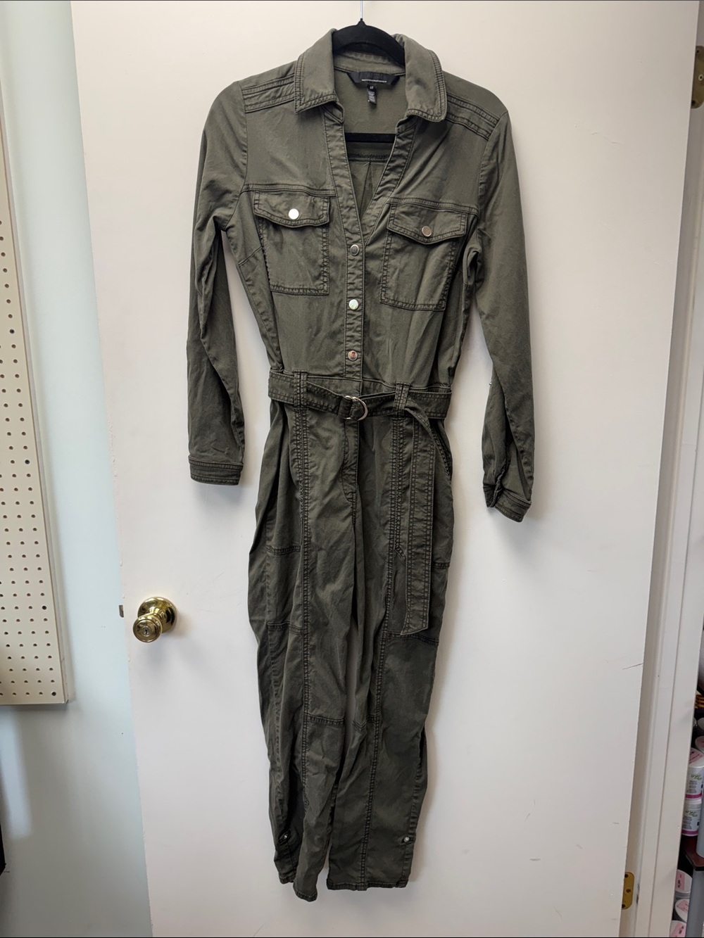 White House Black Market Olive Utility Belted Jumpsuit